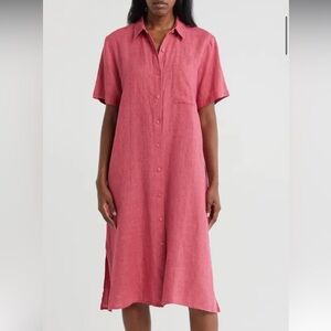 Eileen Fisher Organic Linen Button-Up Shirt Dress